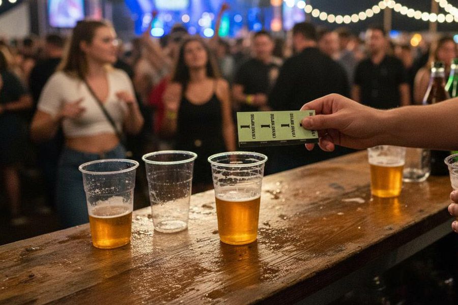 betalen met papieren consumptiebonnen op een festival